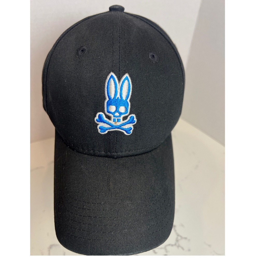 Psycho Bunny  Black Baseball Cap Blue Embroidered‎ Logo Adjustable Hat O/S